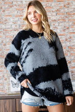 Load image into Gallery viewer, First Love Full Size Abstract Pattern Contrast Feather Yarn Sweater