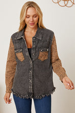 Load image into Gallery viewer, Leopard Raw Hem Pocketed Denim Jacket