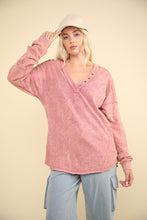 Load image into Gallery viewer, VERY J Washed V-Neck Exposed Seam Knit Top