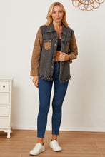 Load image into Gallery viewer, Leopard Raw Hem Pocketed Denim Jacket