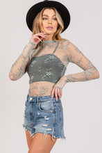 Load image into Gallery viewer, SAGE + FIG Mesh Long Sleeve Sheer Floral Embroidery Top