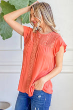 Load image into Gallery viewer, And The Why Lace Detail Ruffle Short Sleeve Blouse