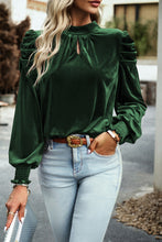 Load image into Gallery viewer, Tie Up Mock Neck Velvet Fabric Long Sleeve Blouse