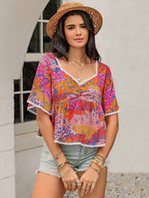 Load image into Gallery viewer, Ruched Printed Half Sleeve Blouse