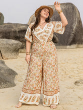 Load image into Gallery viewer, Plus Size V-Neck Flutter Sleeve Wide Leg Jumpsuit