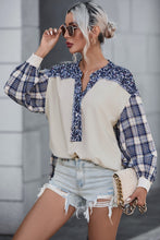 Load image into Gallery viewer, Plaid Notched Neck Slit Blouse