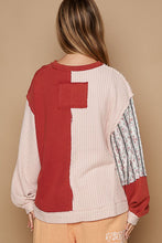 Load image into Gallery viewer, POL Exposed Seam Floral Patch Color Block Round Neck Sweatshirt