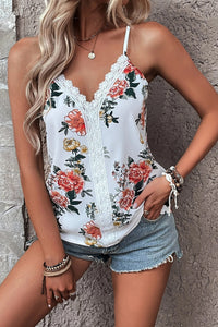 Lace Detail Printed V-Neck Cami