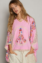 Load image into Gallery viewer, POL V-Neck Floral Print Peace Patch Lace Hooded Top