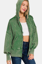 Load image into Gallery viewer, Zenana Acid Washed French Terry Zip-Up Hoodie with Pockets