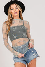 Load image into Gallery viewer, SAGE + FIG Mesh Long Sleeve Sheer Floral Embroidery Top