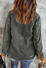 Load image into Gallery viewer, Distressed Raw Hem Snap Down Denim Jacket