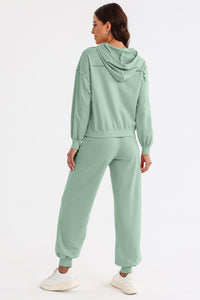 Cutout Drawstring Hoodie and Joggers Active Set