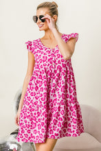 Load image into Gallery viewer, BiBi Leopard Cap Sleeve Tiered Mini Dress