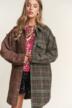 Load image into Gallery viewer, J.NNA Snap Down Tweed Plaid Contrast  Longline Shacket