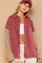 Load image into Gallery viewer, POL Contrast Sweater Sleeve Button Down Shacket