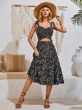 Load image into Gallery viewer, Cutout Printed Tie Shoulder Midi Dress