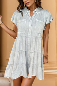 Button Up Cap Sleeve Denim Dress