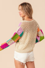 Load image into Gallery viewer, BiBi Multi Color Checkered Long Sleeve Knit Top