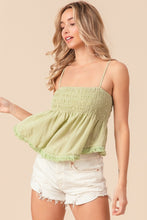 Load image into Gallery viewer, BiBi Fringed Hem Smocked Cami