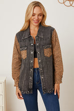 Load image into Gallery viewer, Leopard Raw Hem Pocketed Denim Jacket