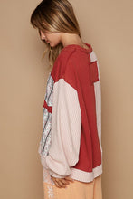 Load image into Gallery viewer, POL Exposed Seam Floral Patch Color Block Round Neck Sweatshirt