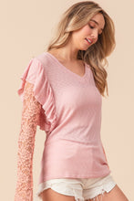 Load image into Gallery viewer, BiBi Ruffled Lace Sleeve Rib Knit Top