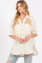 Load image into Gallery viewer, SAGE + FIG Full Size Floral Detail Button Up Short Sleeve Shirt