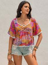 Load image into Gallery viewer, Ruched Printed Half Sleeve Blouse