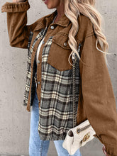 Load image into Gallery viewer, Plaid Button Up Dropped Shoulder Jacket