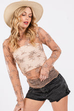 Load image into Gallery viewer, SAGE + FIG Mesh Long Sleeve Sheer Floral Embroidery Top