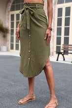 Load image into Gallery viewer, Tie Belt Frill Trim Buttoned Skirt