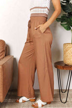 Load image into Gallery viewer, Double Take Drawstring Smocked Waist Wide Leg Pants