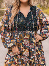 Load image into Gallery viewer, Plus Size Floral Tie Neck Balloon Sleeve Mini Dress