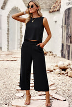 Load image into Gallery viewer, Buttoned Round Neck Tank and Wide Leg Pants Set