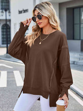 Load image into Gallery viewer, Exposed Seam High-Low Round Neck Sweatshirt