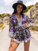 Load image into Gallery viewer, Printed Frill Half Button Balloon Sleeve Romper