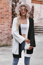 Load image into Gallery viewer, Woven Right Contrast Open Front Dropped Shoulder Longline Cardigan