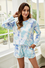 Load image into Gallery viewer, Tie-Dye Dropped Shoulder Top and Drawstring Waist Shorts Lounge Set
