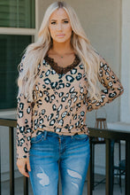 Load image into Gallery viewer, Leopard Print Lace Trim V-Neck Top