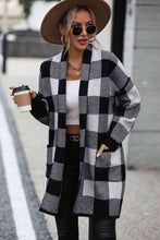 Load image into Gallery viewer, Plaid Dropped Shoulder Cardigan with Pocket