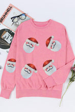 Load image into Gallery viewer, Sequin Santa Round Neck Slit Sweatshirt