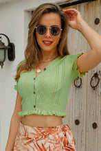 Load image into Gallery viewer, Buttoned Frill Hem Cropped Knit Top