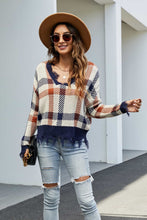 Load image into Gallery viewer, Plaid Distressed Drop Shoulder Sweater