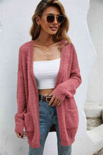 Load image into Gallery viewer, Open Front Openwork Fuzzy Cardigan with Pockets