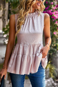 Dotted Frill Trim Sleeveless Tiered Top