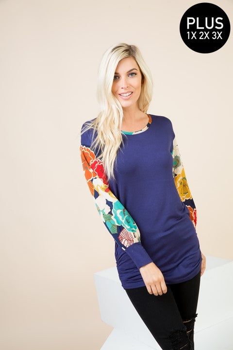 Floral long sleeve top with side elastic