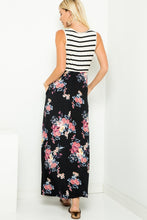 Load image into Gallery viewer, Striped sleeveless floral contrast maxi dresses