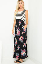 Load image into Gallery viewer, Striped sleeveless floral contrast maxi dresses