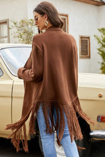 Load image into Gallery viewer, Fringe Hem Open Front Ribbed Trim Cardigan